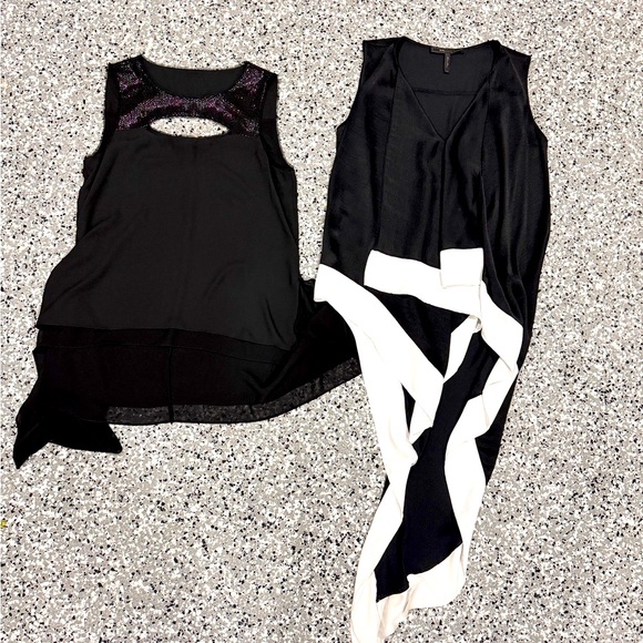 Revolve BCBGmaxazria bundle of 2 black house black and white Asymmetrical Top - Picture 1 of 7